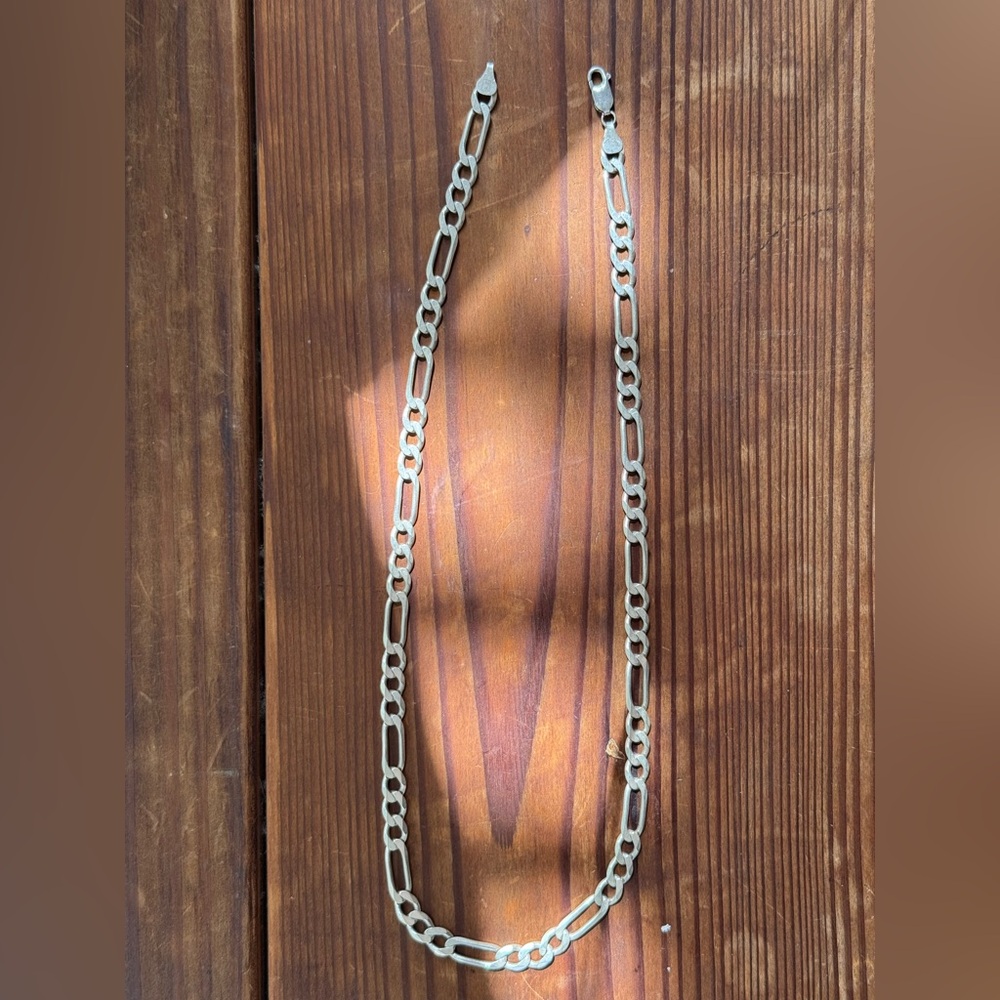 Silver Figaro Chain Necklace with Polished Finish